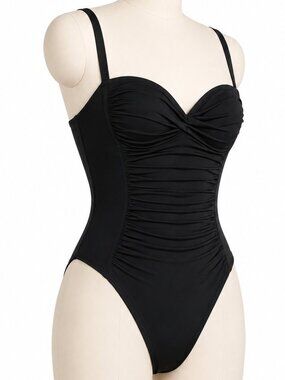 💋Rod Beattie LaBlanca Black One-Piece Swimsuit | Sz 4 | Ruched | Gold Hardware